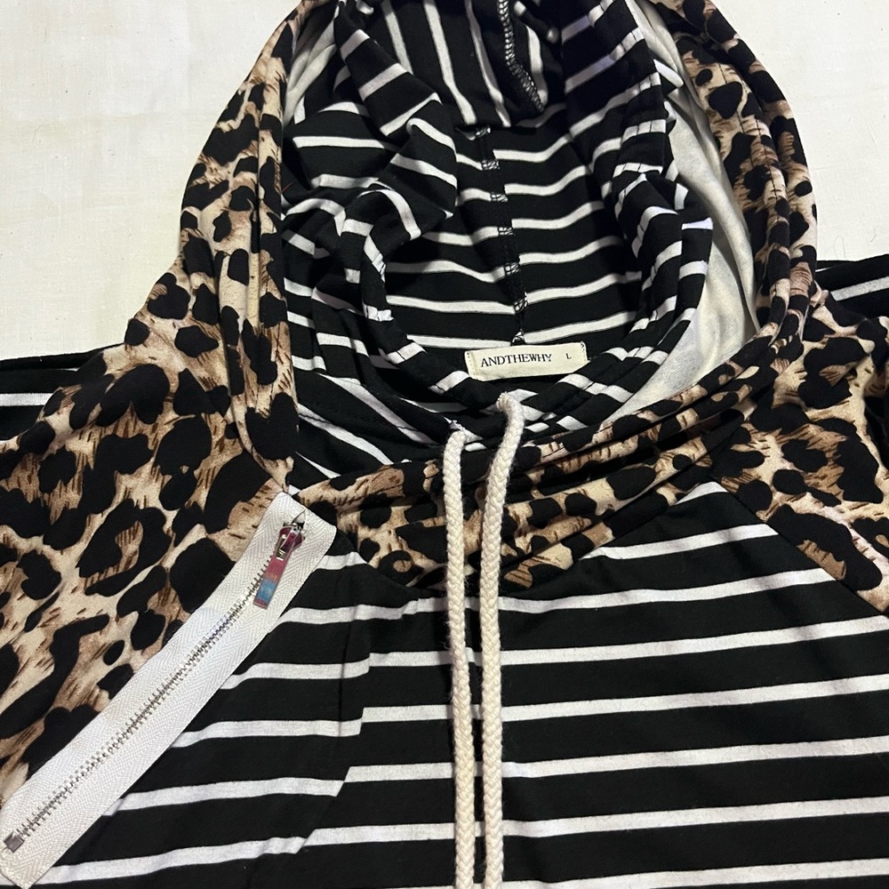 Striped and Leopard Print Hoodie